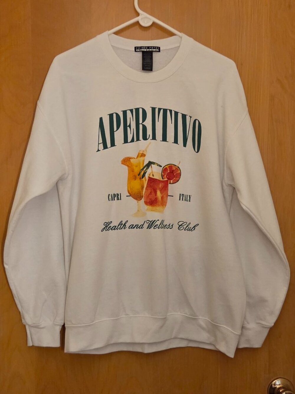 PRINCE PETER COLLECTION Aperitivo Sweatshirt Size Large White Graphic Cocktails